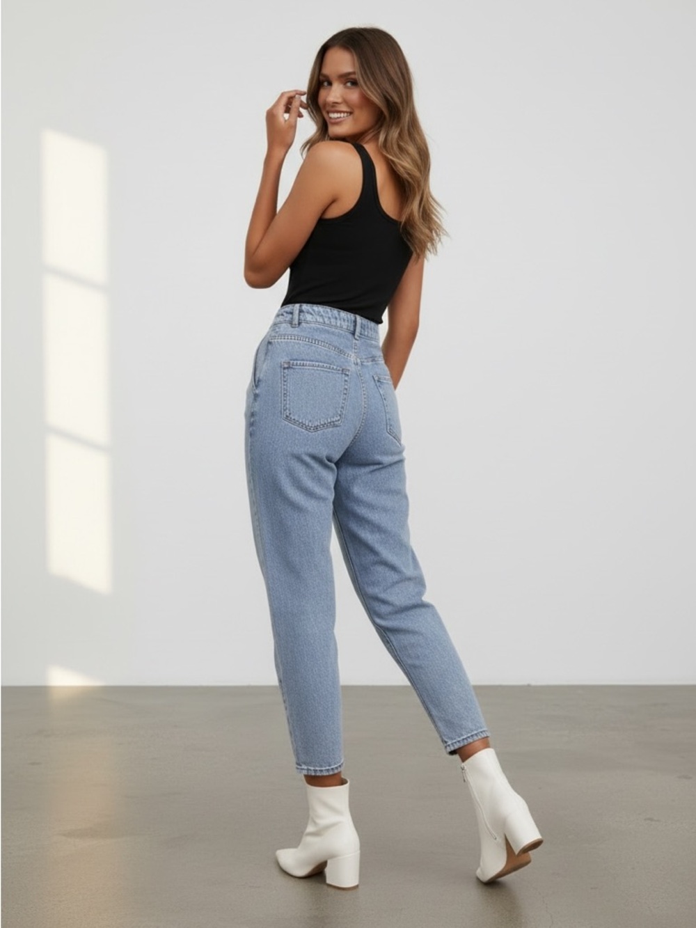 Astr Light Blue Boyfriend Jeans with Paperbag Waist - Picture 2 of 4